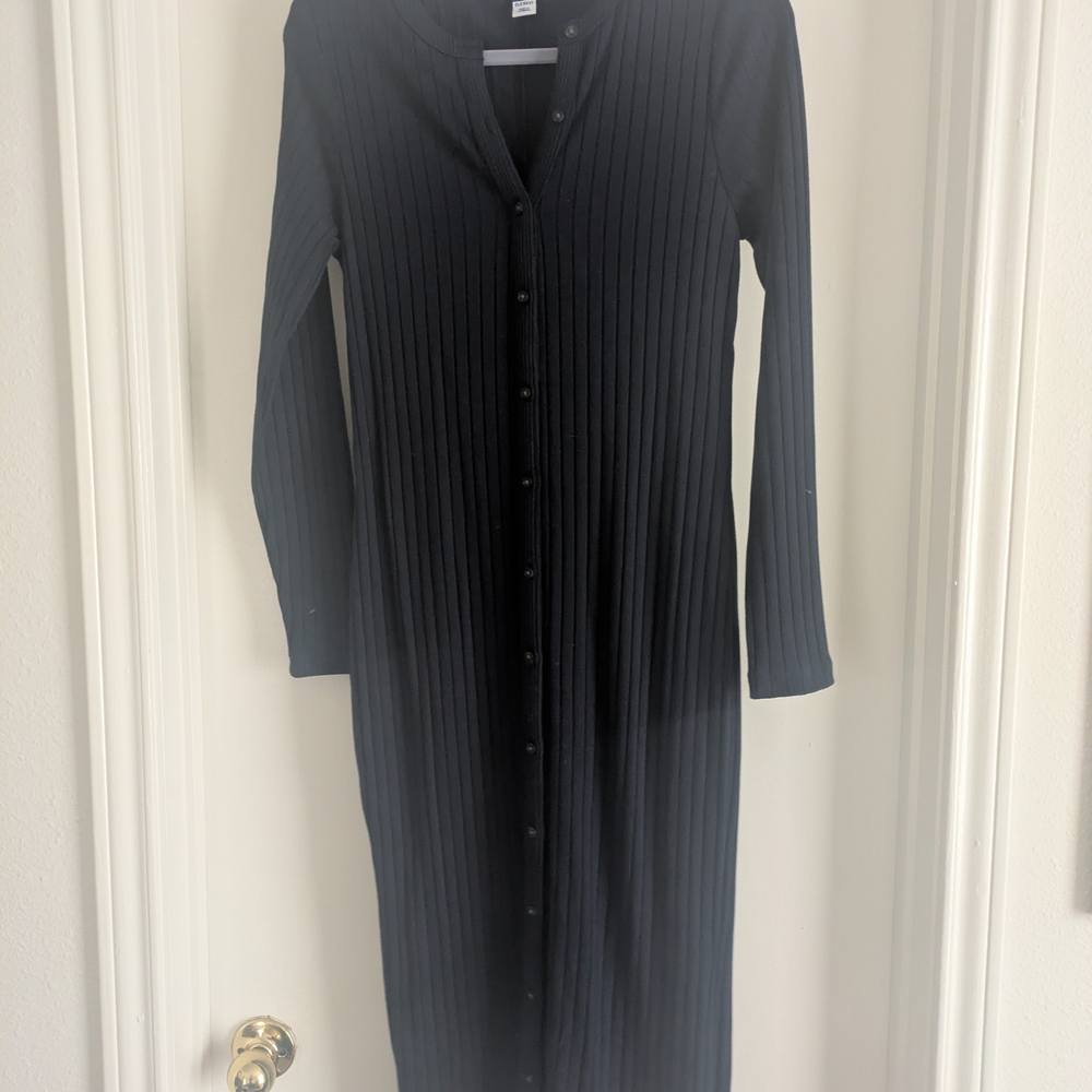 Ribbed Button-Down Midi Sweater Dress